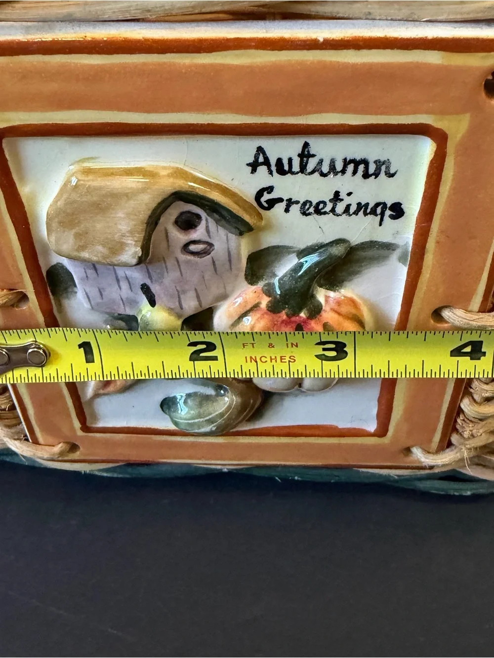 Woven Wicker Basket Autumn Pumpkin Fall Painted Ceramic Tile Country Farmhouse